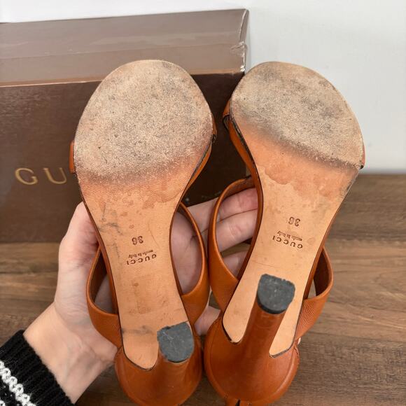 GUCCI Interlocking GG w/ COA 36 6 Leather Brown Heels Sandals Authenticated Box - Picture 11 of 13